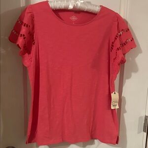 St. John's Bay Coral Lace Sleeve Tee